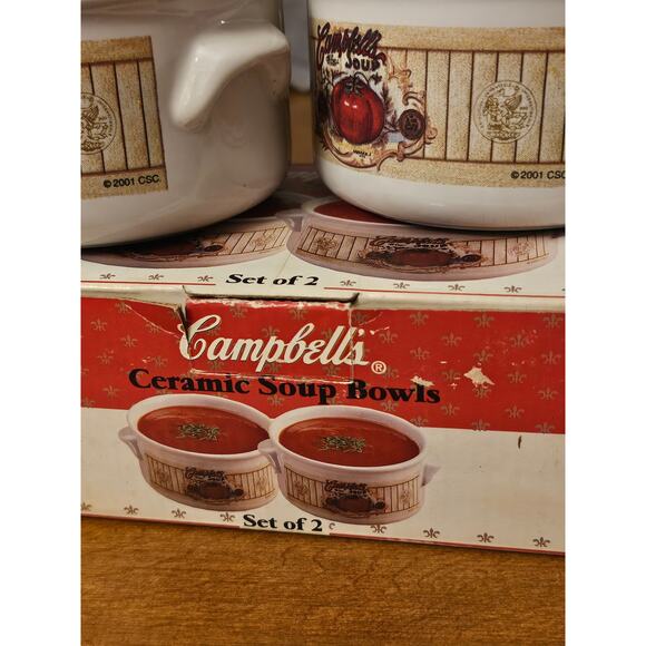 2001 Campbell's Ceramic Soup Bowls Boxed Set of 2 Vintage Soup Mugs (gg305) - Picture 5 of 9